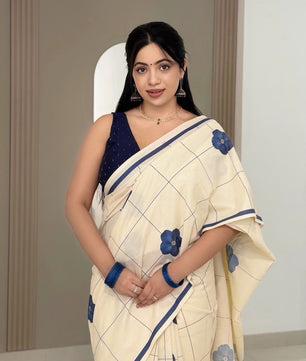 Indigo bloom checks  : Pure cotton digital printed