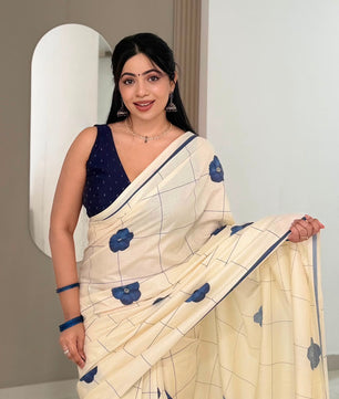 Indigo bloom checks  : Pure cotton digital printed