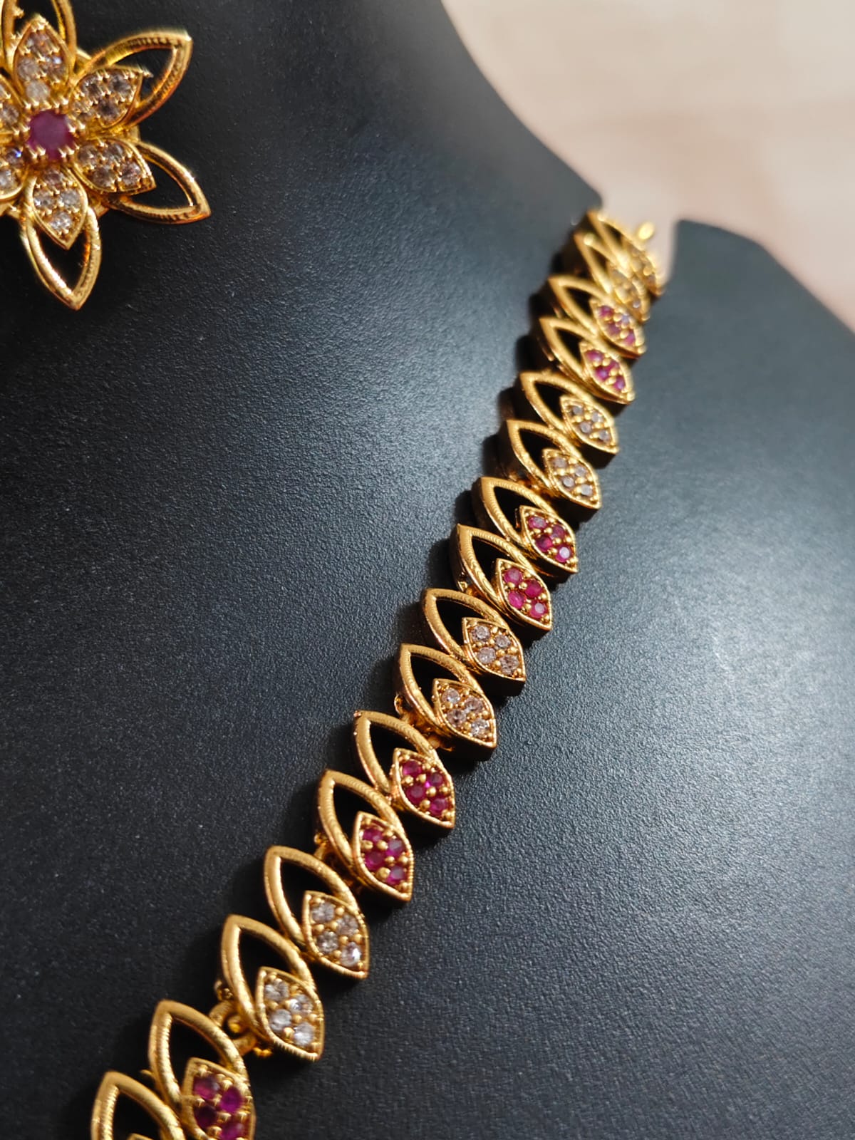 Beautifull  Rice patern neklace with AD stone floral pendent
