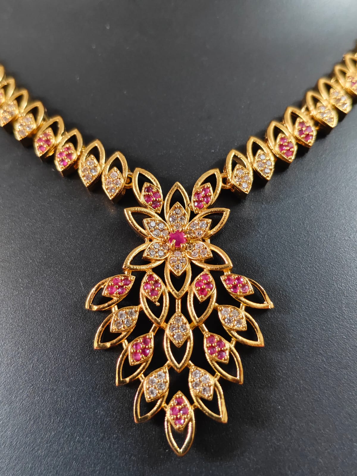 Beautifull  Rice patern neklace with AD stone floral pendent