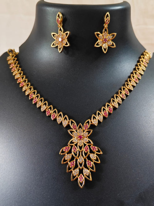 Beautifull  Rice patern neklace with AD stone floral pendent