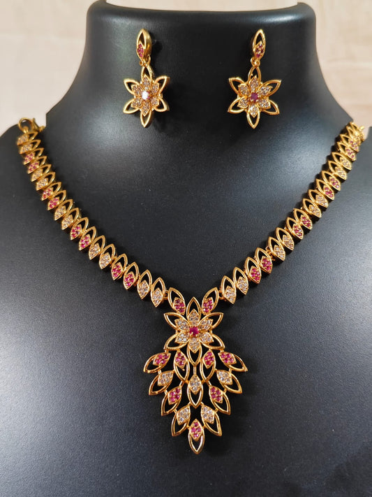 Beautifull  Rice patern neklace with AD stone floral pendent