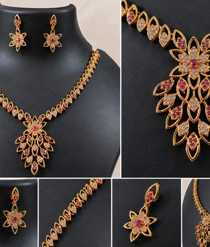 Beautifull  Rice patern neklace with AD stone floral pendent