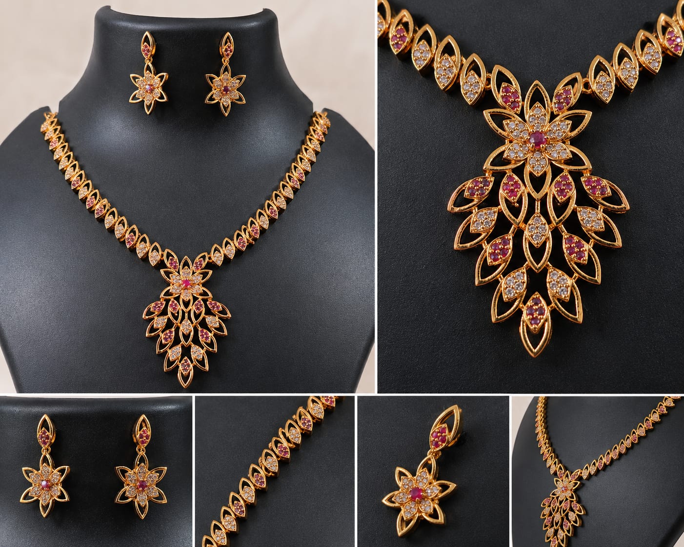 Beautifull  Rice patern neklace with AD stone floral pendent