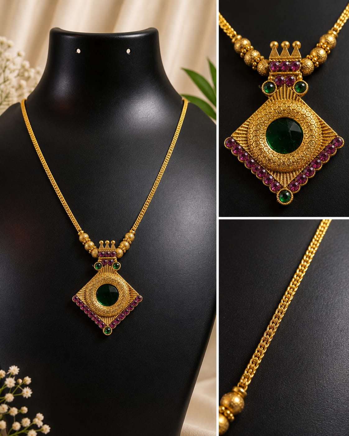 Royal Emerald Crown Pendant Necklace