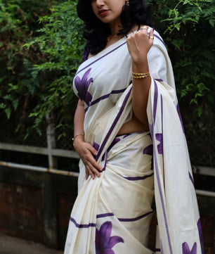 LAVENDER STRIPES – PURE COTTON DIGITAL PRINTED SAREE