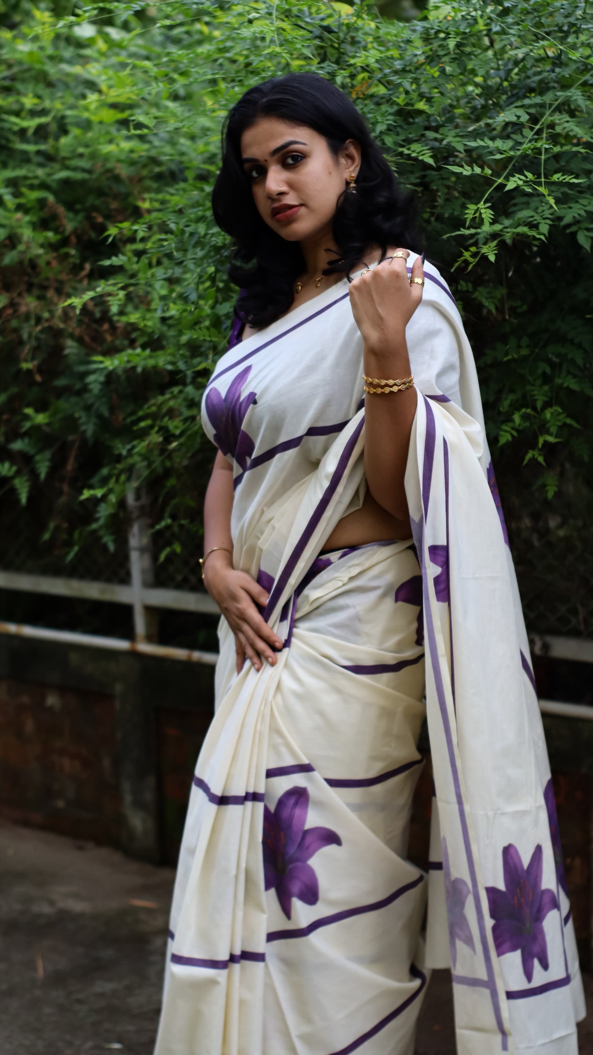 LAVENDER STRIPES – PURE COTTON DIGITAL PRINTED SAREE