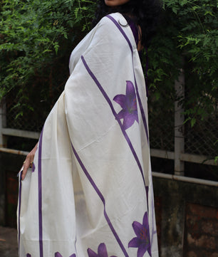 LAVENDER STRIPES – PURE COTTON DIGITAL PRINTED SAREE