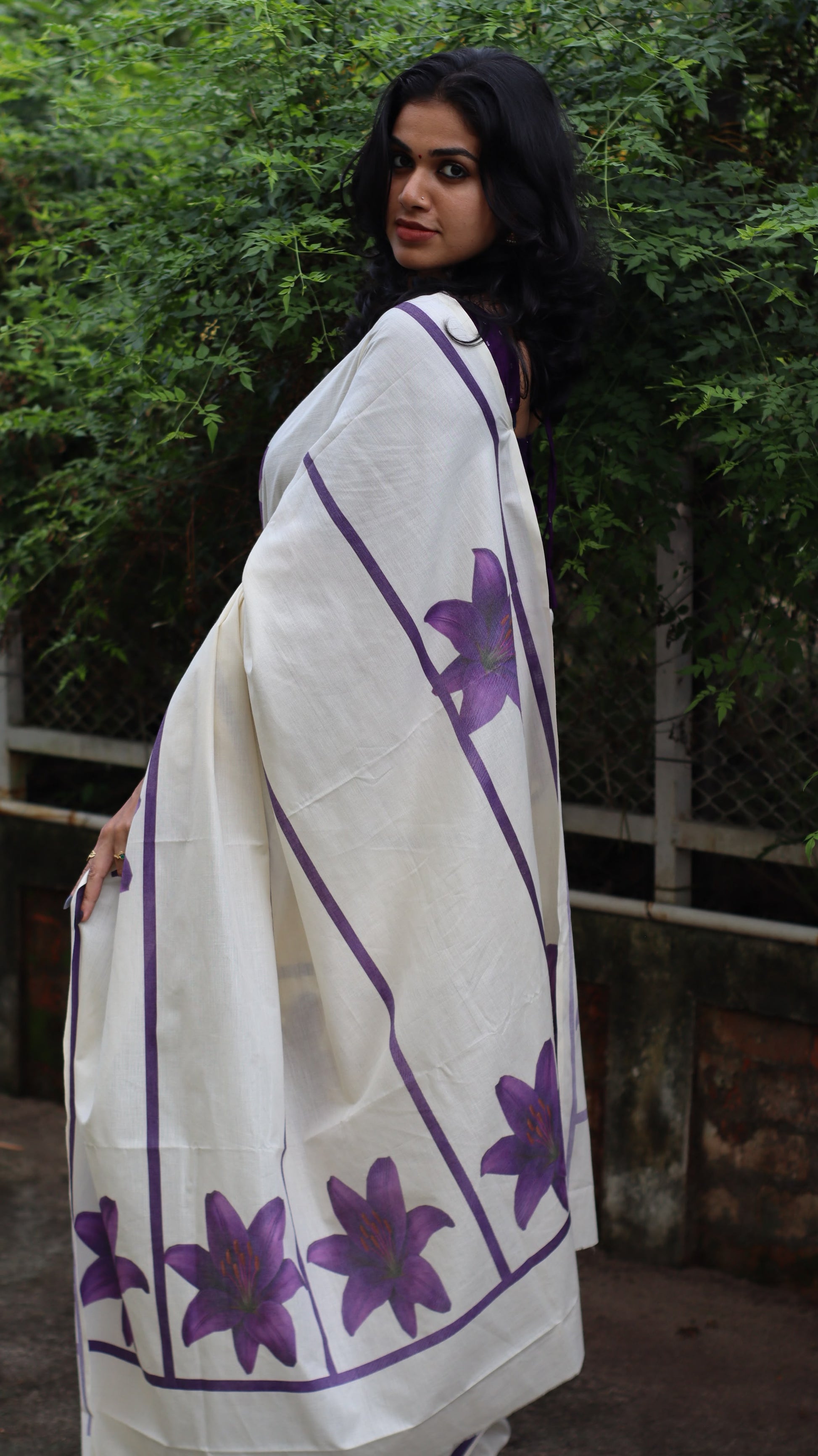 LAVENDER STRIPES – PURE COTTON DIGITAL PRINTED SAREE