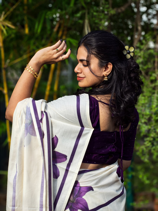 LAVENDER STRIPES – PURE COTTON DIGITAL PRINTED SAREE