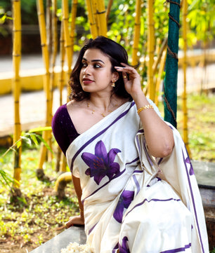 LAVENDER STRIPES – PURE COTTON DIGITAL PRINTED SAREE