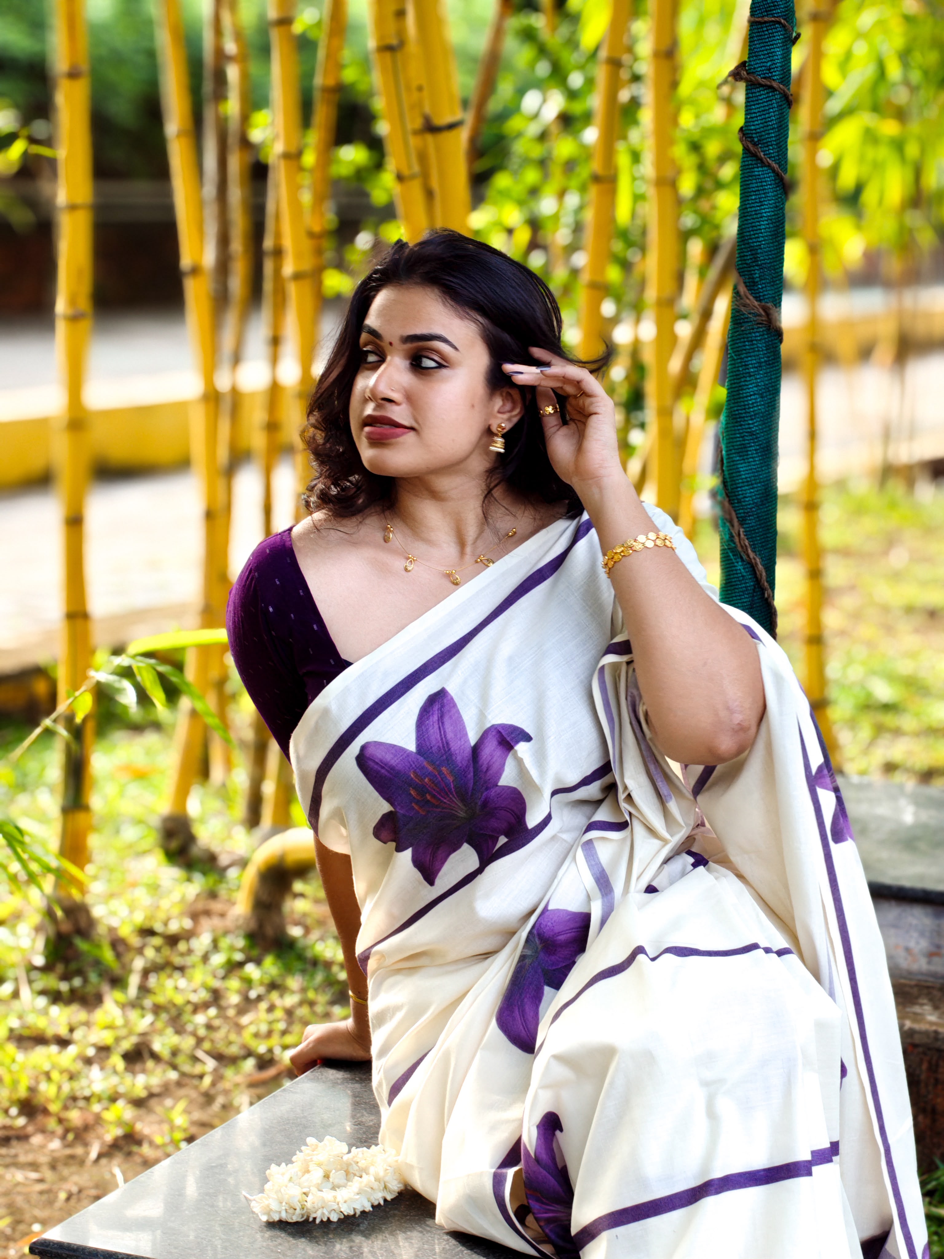 LAVENDER STRIPES – PURE COTTON DIGITAL PRINTED SAREE