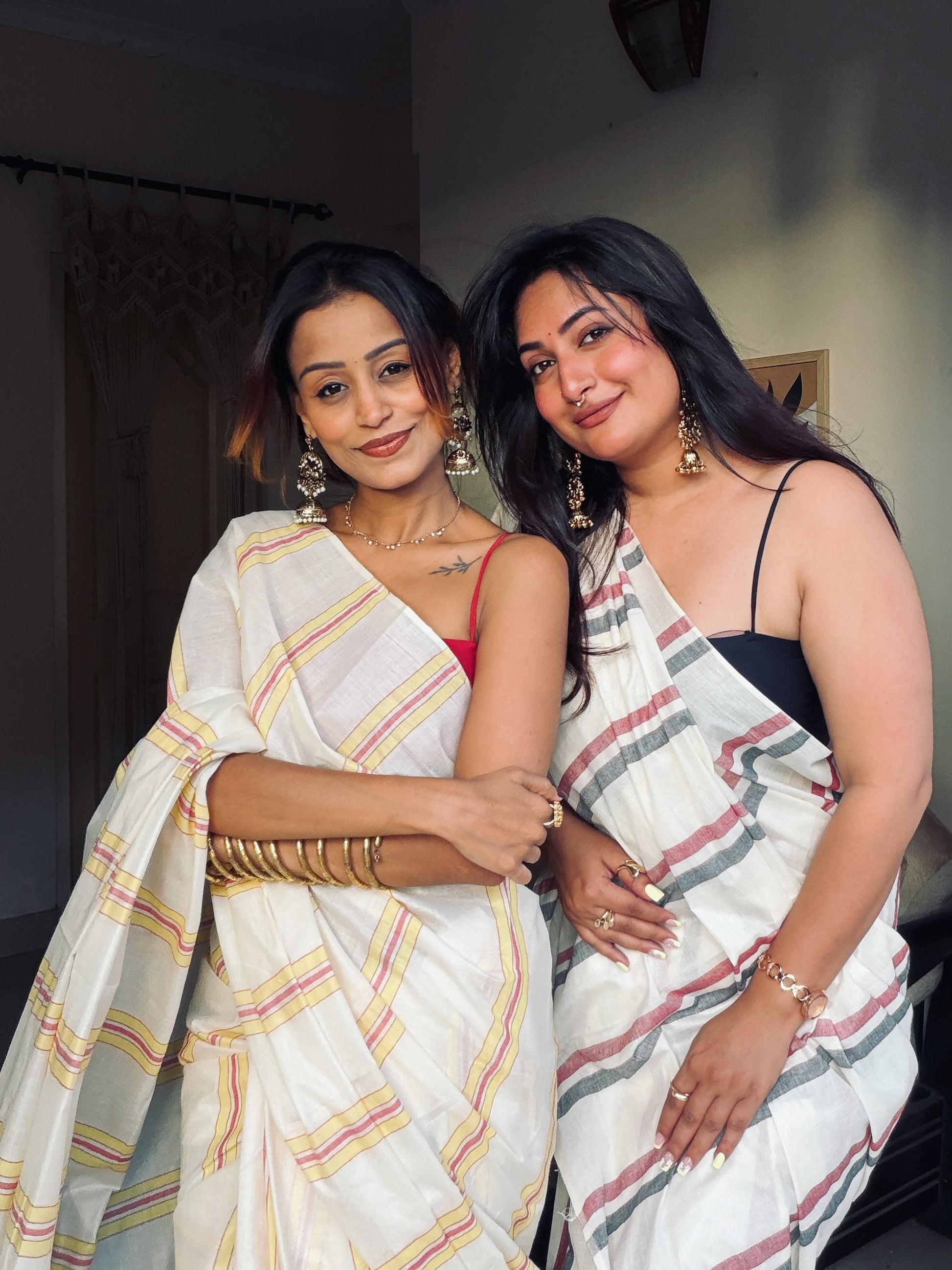 MALARVADI : MULLOTH STRIPES SAREE WITH TUSSLES (HANDLOOM REPLICA)