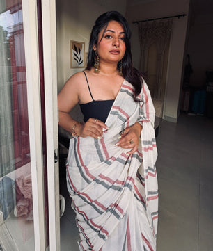 MALARVADI : MULLOTH STRIPES SAREE WITH TUSSLES (HANDLOOM REPLICA)