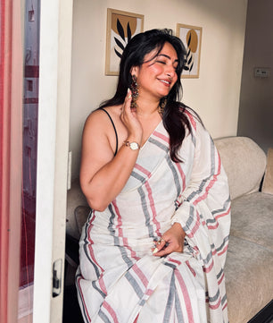 MALARVADI : MULLOTH STRIPES SAREE WITH TUSSLES (HANDLOOM REPLICA)