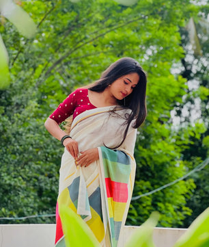 Madras check saree   : Pure cotton digital printed