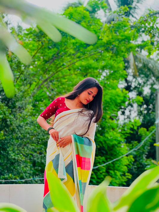 Madras check saree   : Pure cotton digital printed