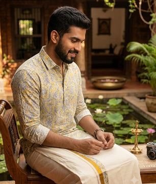 Kerala Checkered Onam Shirt & Mundu Combo