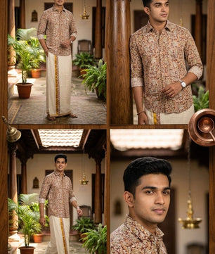Kerala Checkered Onam Shirt & Mundu Combo
