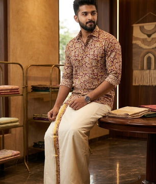 Kerala Checkered Onam Shirt & Mundu Combo