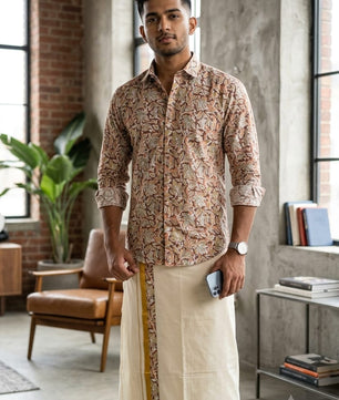 Kerala Checkered Onam Shirt & Mundu Combo