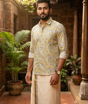 Kerala Checkered Onam Shirt & Mundu Combo
