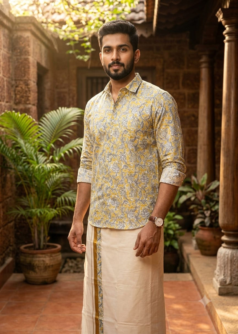 Kerala Checkered Onam Shirt & Mundu Combo