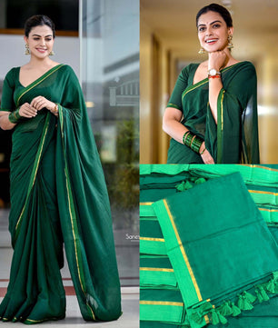BOTTLE GREEN MUL MUL SAREE – ANU SHREE INSPIRED