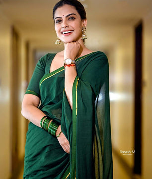 BOTTLE GREEN MUL MUL SAREE – ANU SHREE INSPIRED