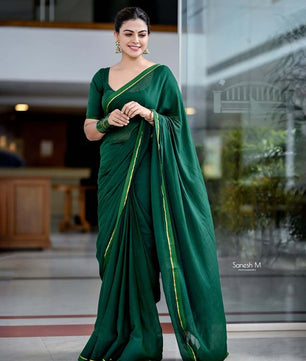 BOTTLE GREEN MUL MUL SAREE – ANU SHREE INSPIRED