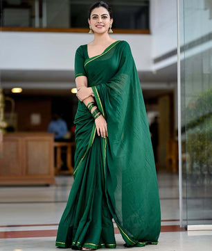BOTTLE GREEN MUL MUL SAREE – ANU SHREE INSPIRED