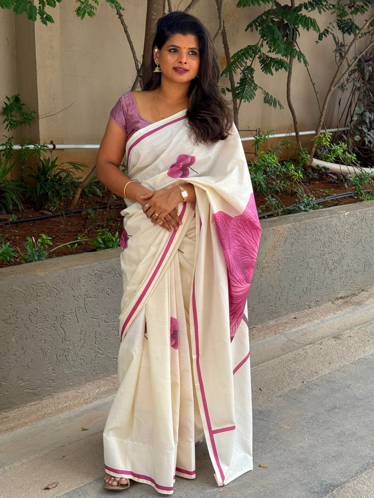 Pink Blossom – Pure Cotton Digital Printed Saree