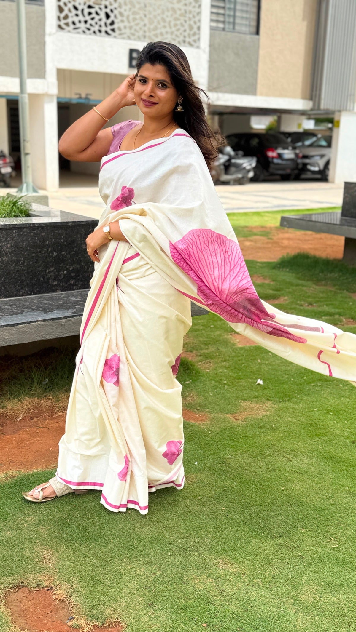 Pink Blossom – Pure Cotton Digital Printed Saree