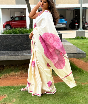 Pink Blossom – Pure Cotton Digital Printed Saree