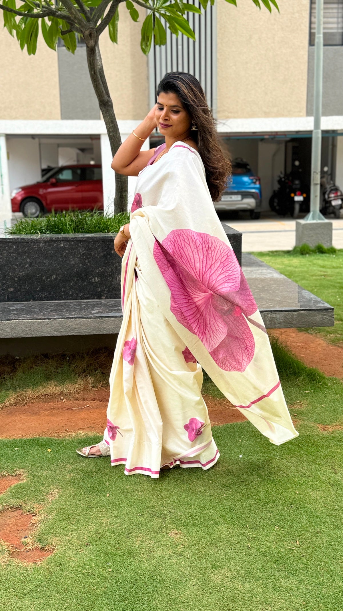 Pink Blossom – Pure Cotton Digital Printed Saree