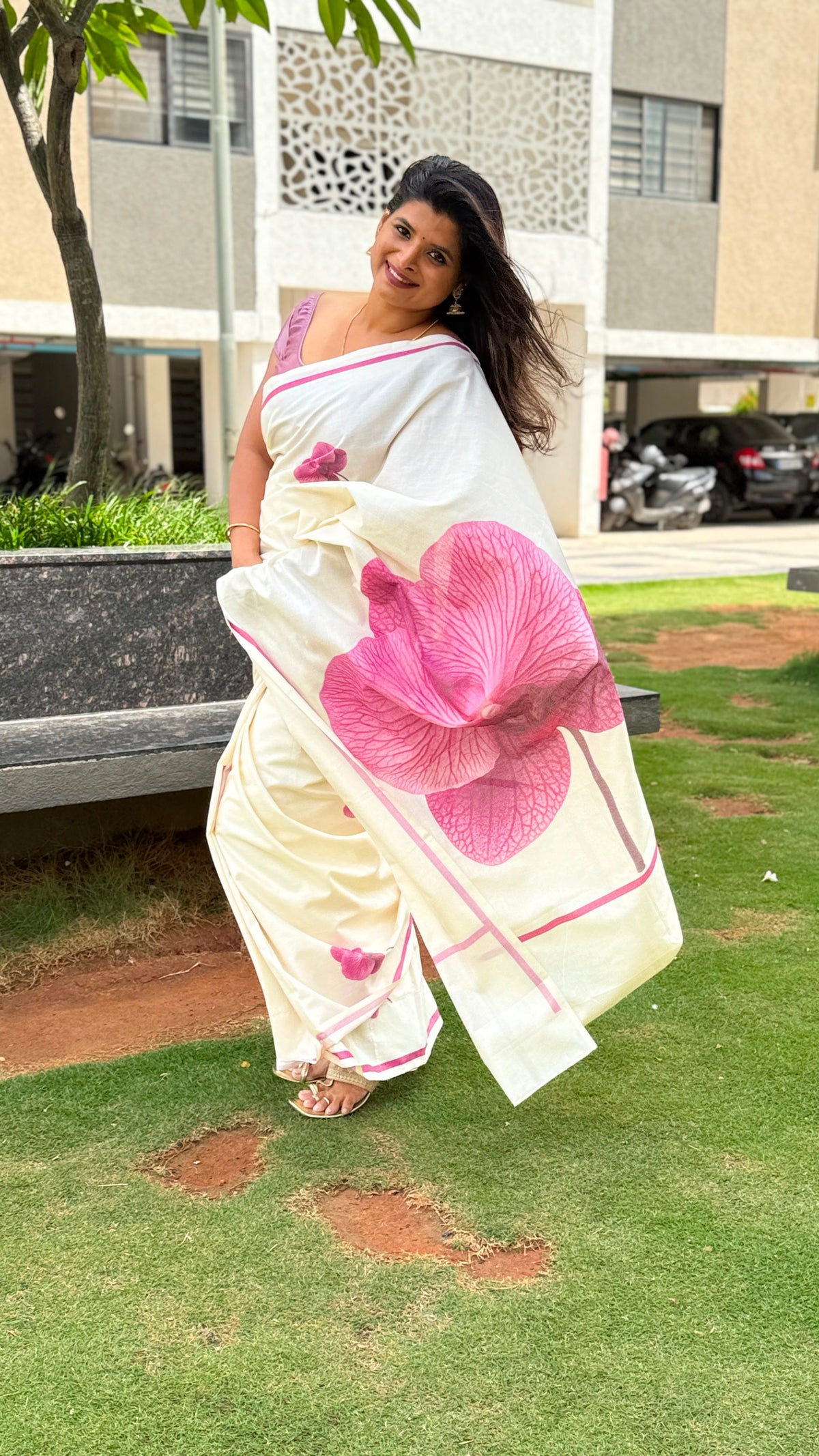 Pink Blossom – Pure Cotton Digital Printed Saree