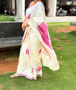 Pink Blossom – Pure Cotton Digital Printed Saree