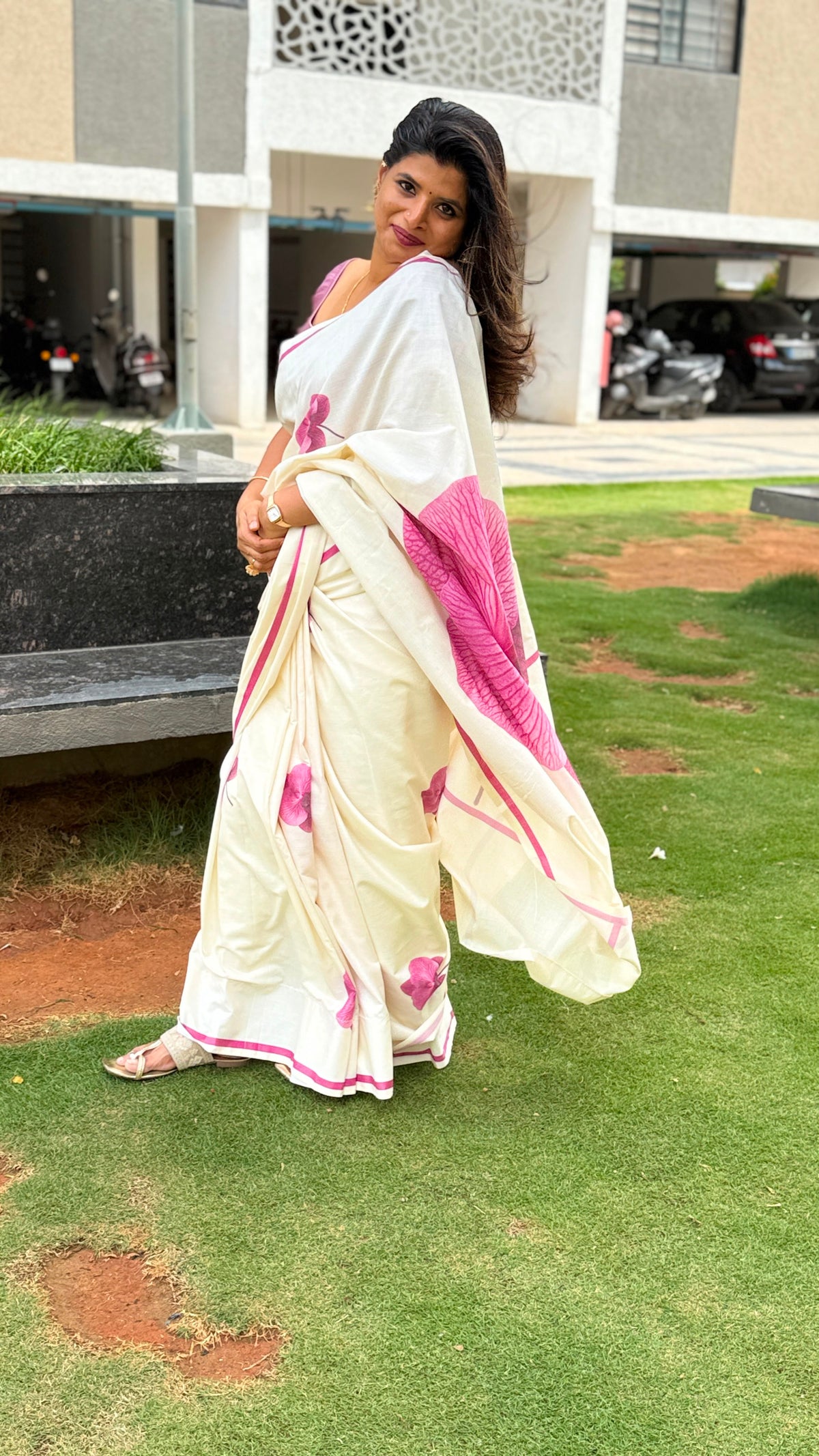 Pink Blossom – Pure Cotton Digital Printed Saree