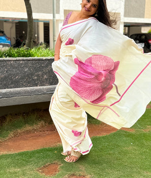 Pink Blossom – Pure Cotton Digital Printed Saree