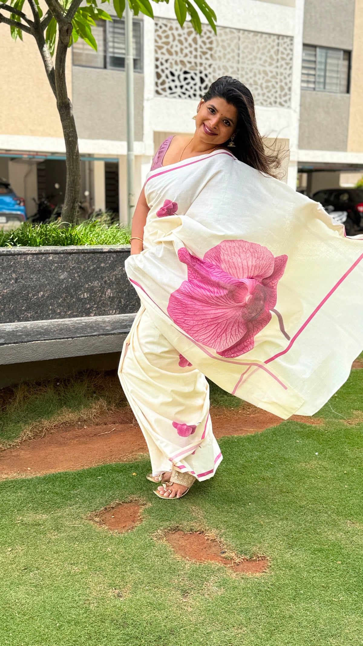 Pink Blossom – Pure Cotton Digital Printed Saree