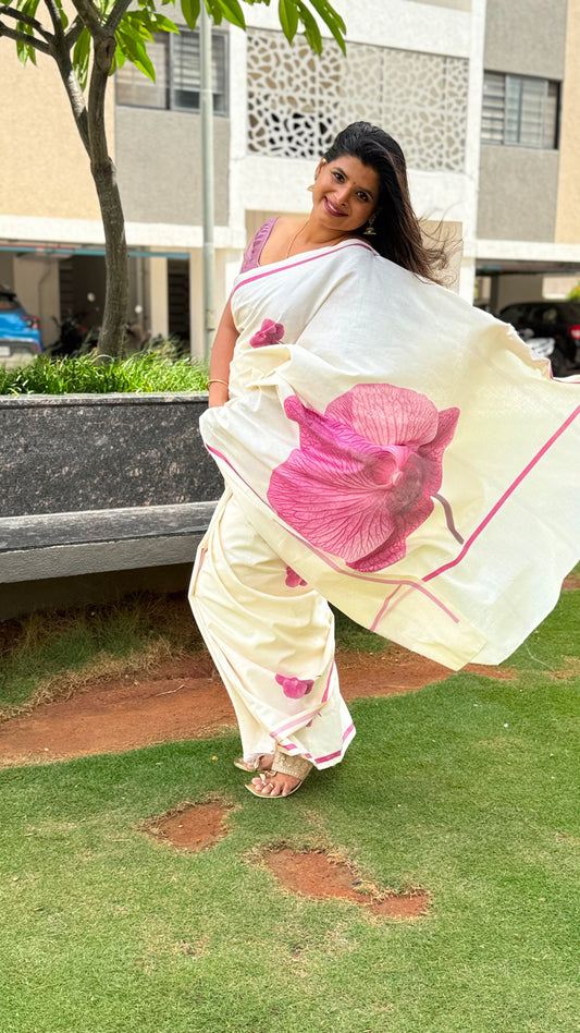 Pink Blossom – Pure Cotton Digital Printed Saree