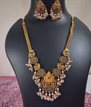 PREMIUM TRADITIONAL GREEN STONE  TEMPLE JEWELLERY SET ✨