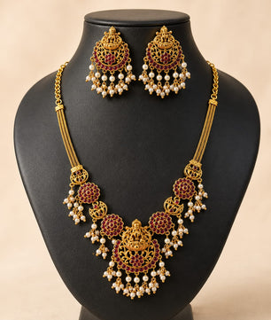 PREMIUM TRADITIONAL RED STONE  TEMPLE JEWELLERY SET ✨