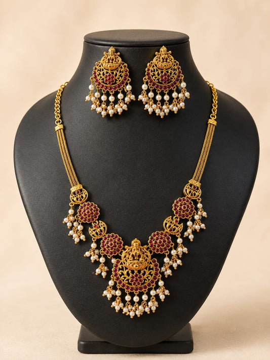 PREMIUM TRADITIONAL RED STONE  TEMPLE JEWELLERY SET ✨