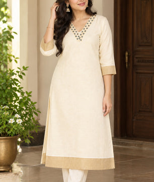 Green Thread Mirror Work Tissue Silk Kurti