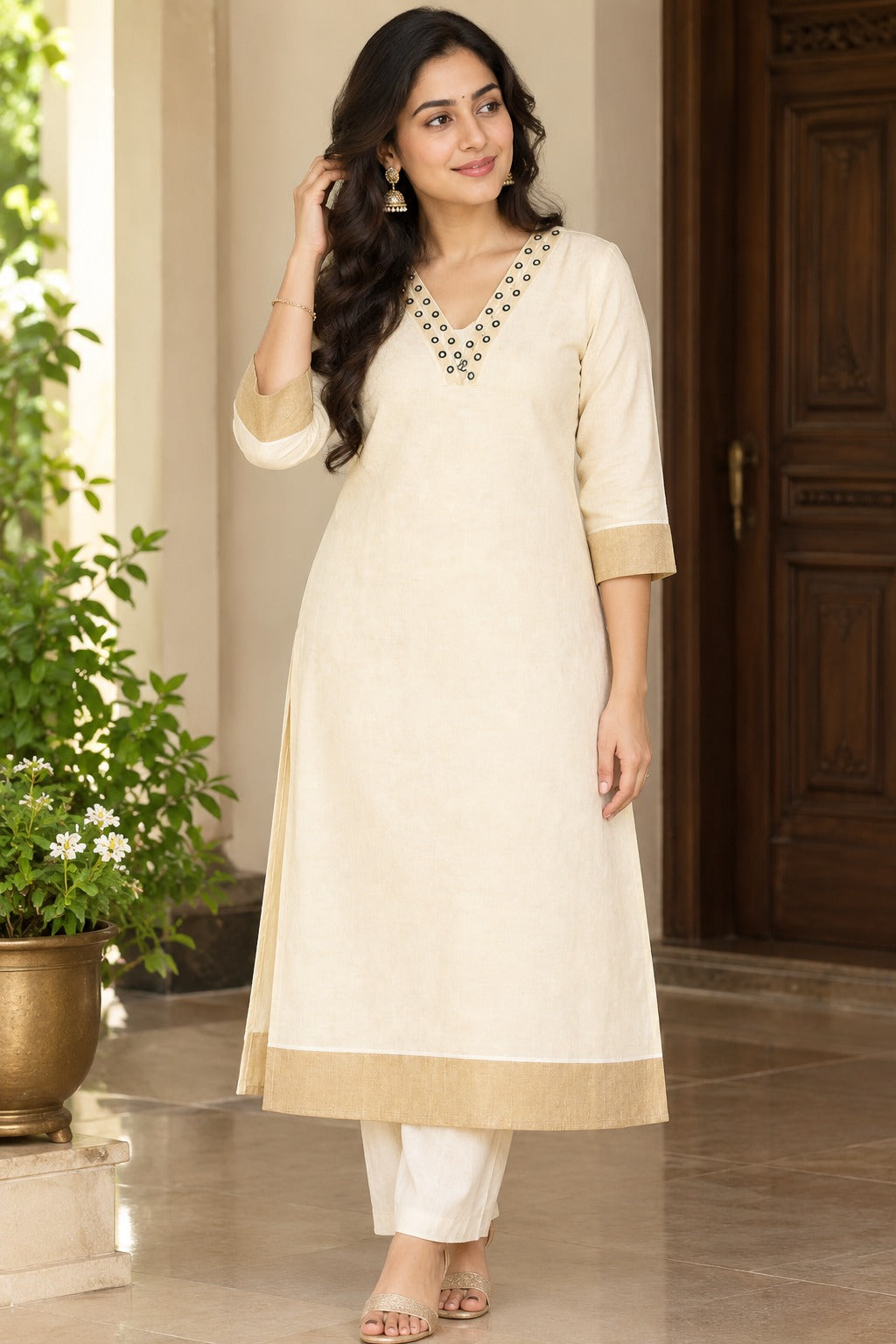 Green Thread Mirror Work Tissue Silk Kurti
