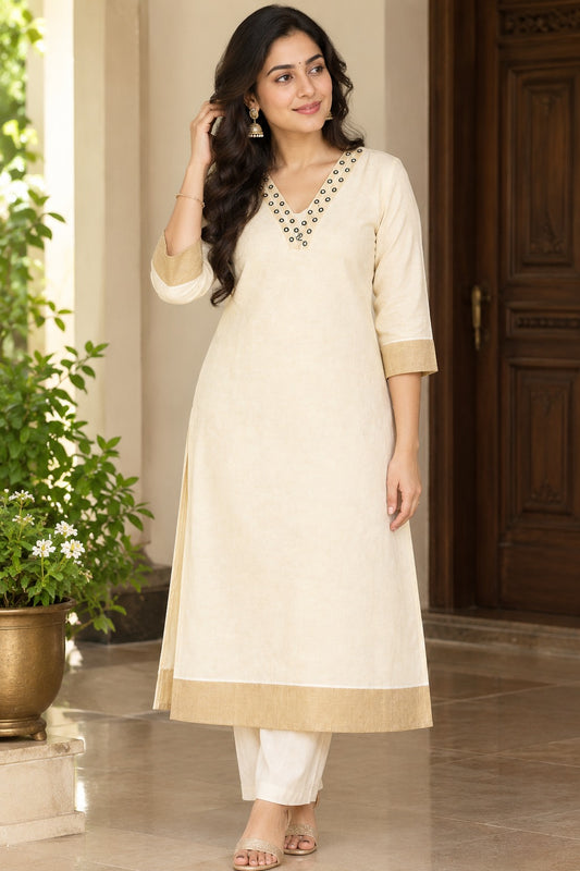 Green Thread Mirror Work Tissue Silk Kurti