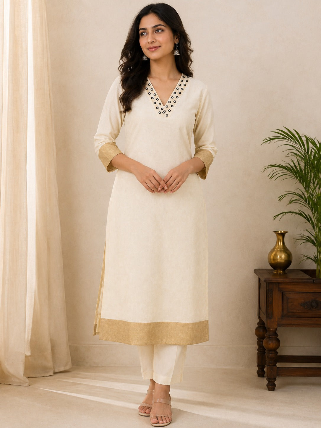 Green Thread Mirror Work Tissue Silk Kurti