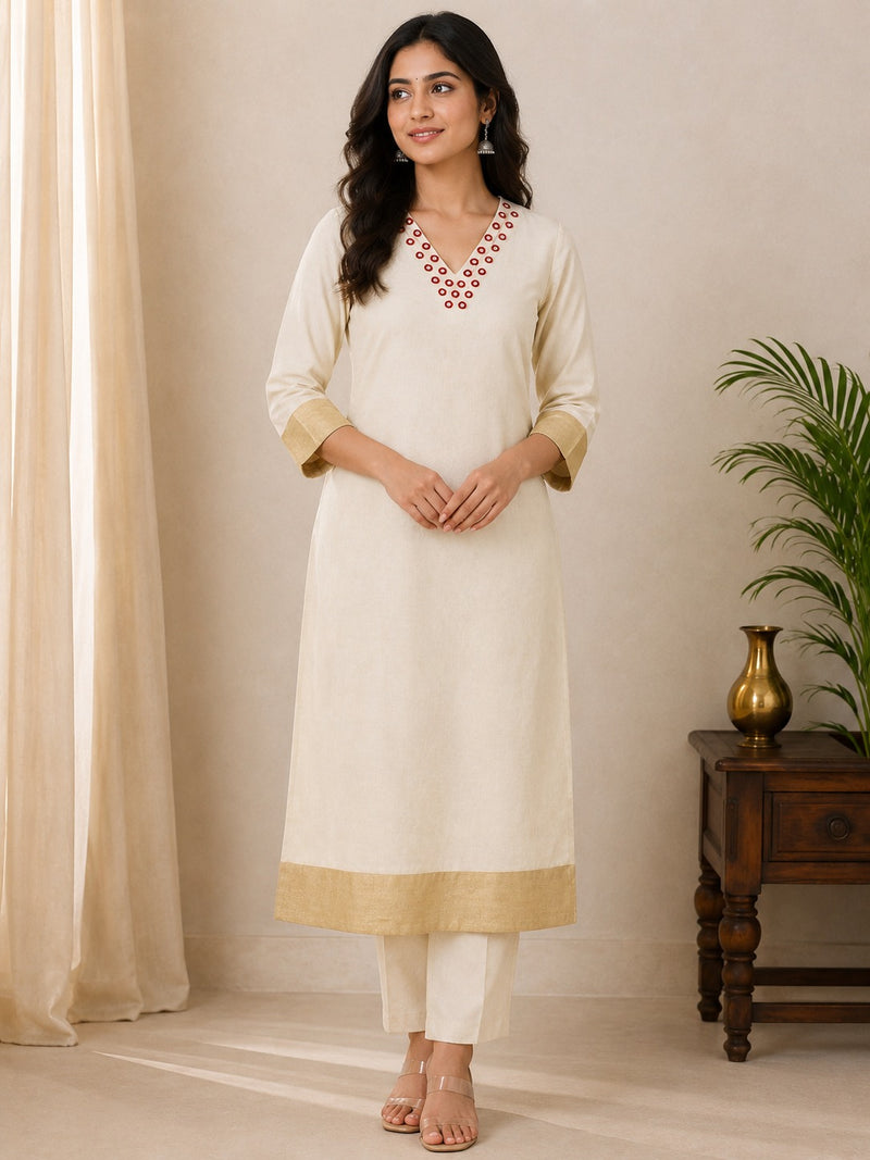Red Thread Mirror Work Tissue Silk Kurti*