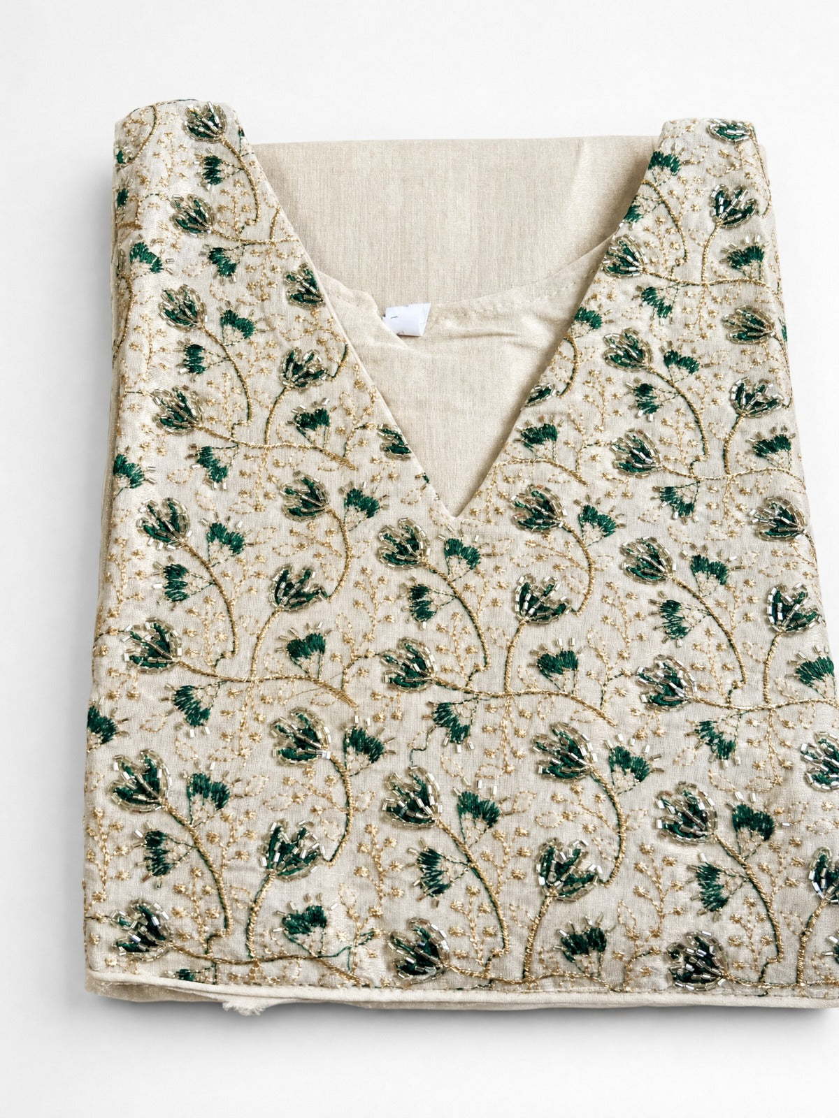 Golden Embroidery, Sugar Beads & Green Thread Soft Tissue Silk Kurti*
